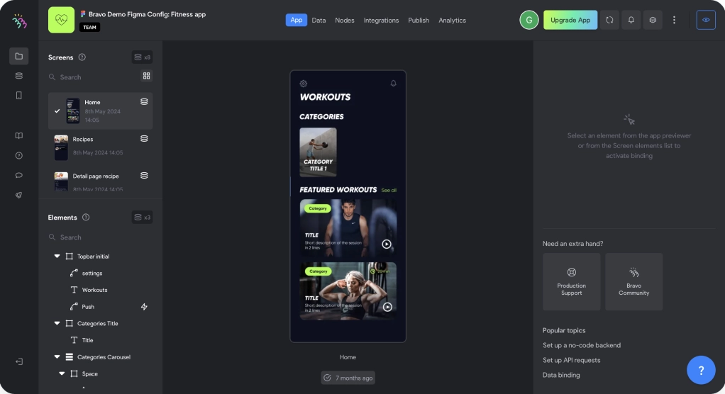 Bravo Studio editor with a Figma design becoming a native app